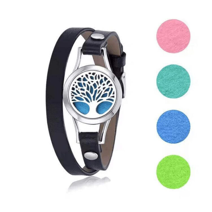 Wholesale Genuine Leather Stainless Steel Aromatherapy Diffuser Bracelet