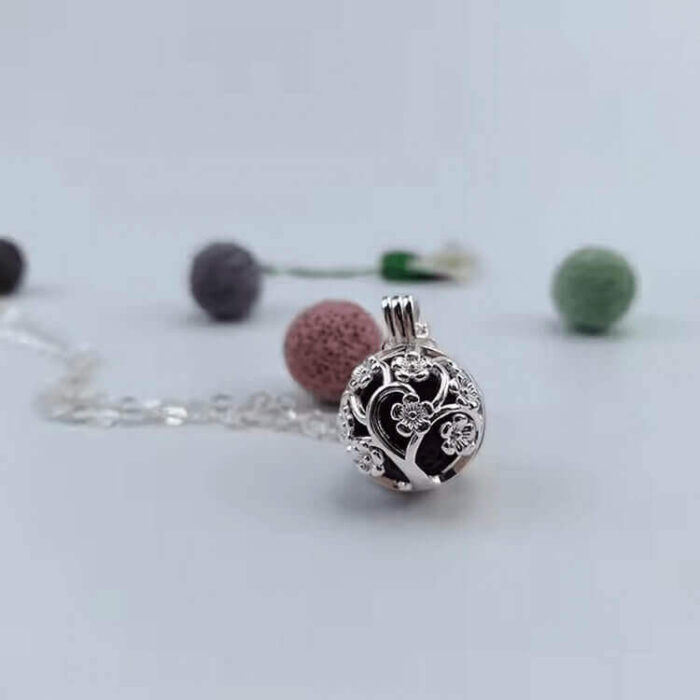 Custom Perfume Cage with Natural Lava Stone Aromatherapy Diffuser Locket Necklace - Image 2