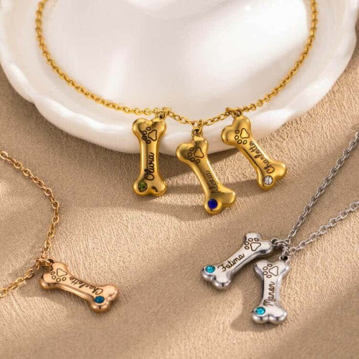 Custom Stainless Steel Pet Name Necklace – Wholesale Personalized Bone Pendant