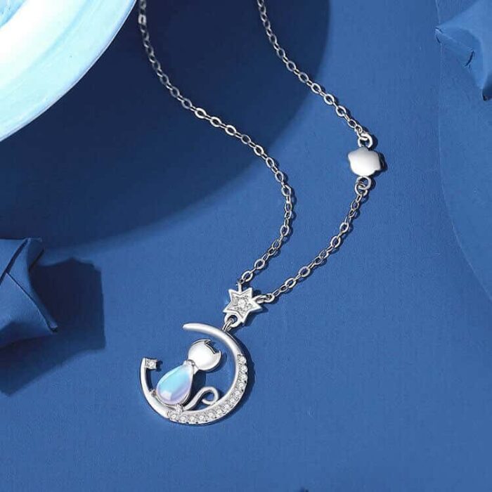 Wholesale Custom S925 Sterling Silver Moon Star Cat Necklace - Image 4