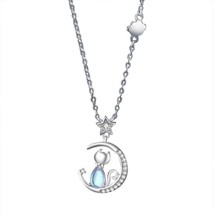 Wholesale Custom S925 Sterling Silver Moon Star Cat Necklace - Image 2