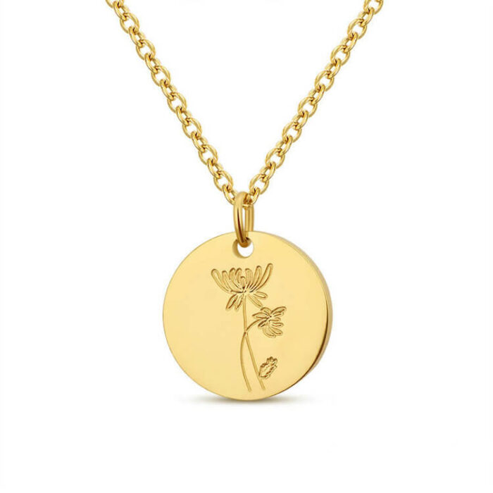 Wholesale Customized Stainless Steel Round Disco Deep Engraving Flower Necklace - Image 11