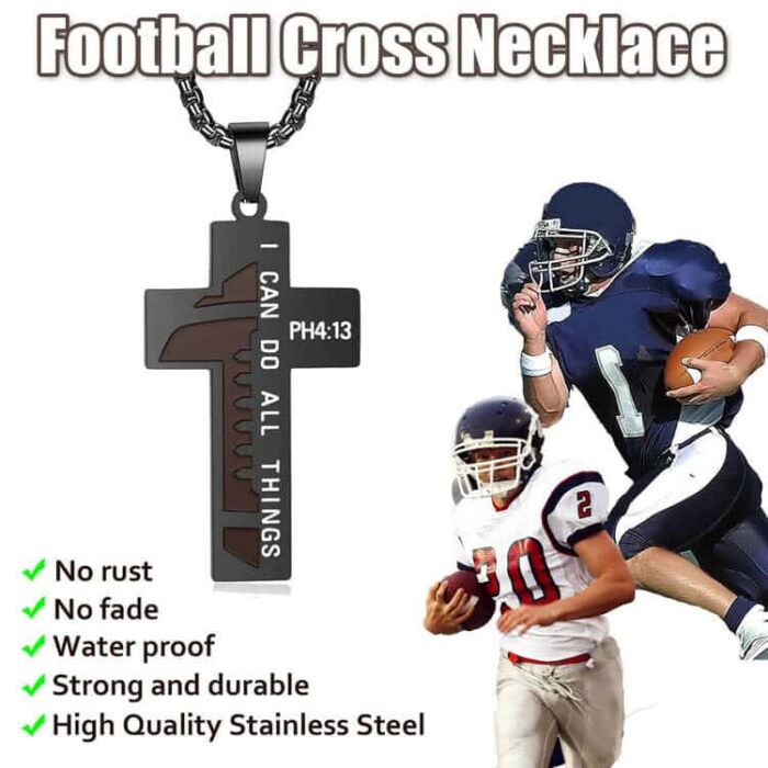 Personalized Sports Jewelry Custom Stainless Steel Cross Football Necklace - Image 3