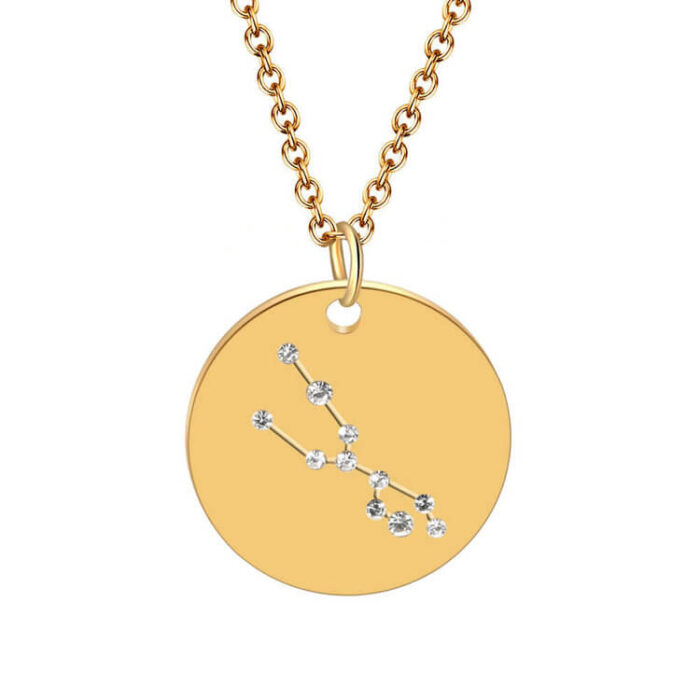 Customized Zodiac Jewelry Stainless Steel Round Disco Constellation Necklace - Image 4