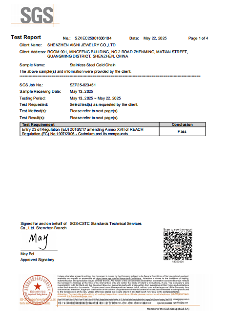 Stainless steel gold chain SGS test report--C