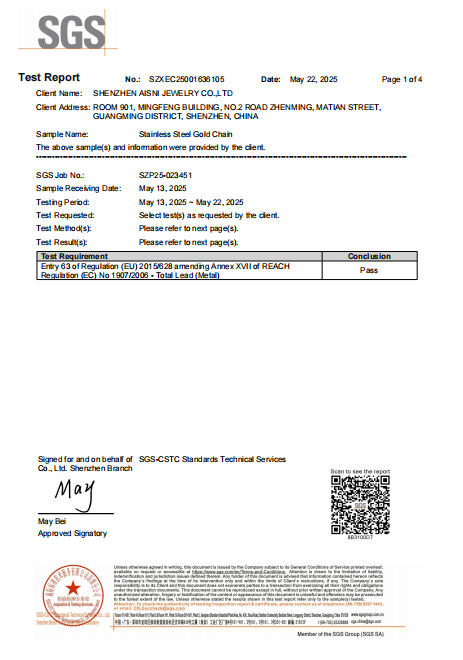 Stainless steel gold chain SGS test report--L