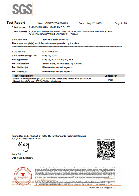 Stainless steel gold chain SGS test report--N