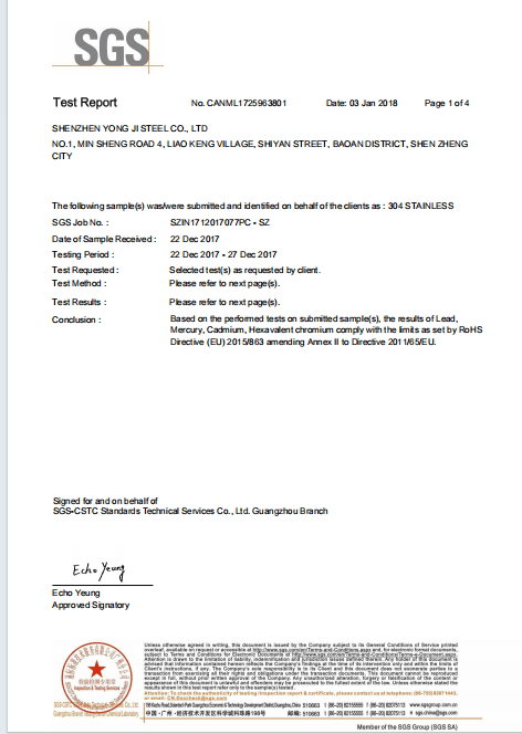 Stainless steel material SGS testing report-rohs