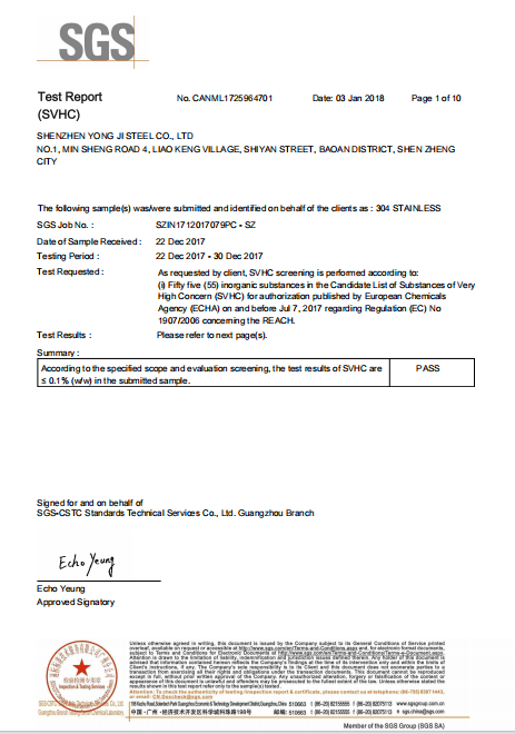 Stainless steel material SGS testing report-svhc